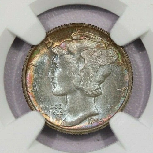 1944-P 1944 Silver Mercury Dime 10c NGC MS67 beautiful color!