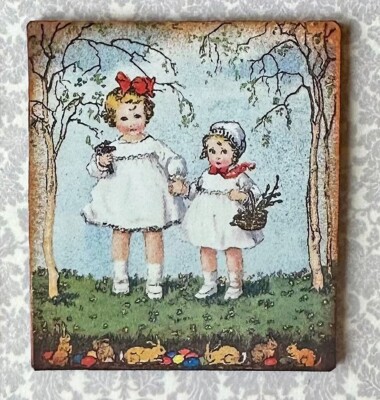 Miniature Dollhouse DARLING Sisters ribbons EASTER EGG HUNT woods flowers BUNNY