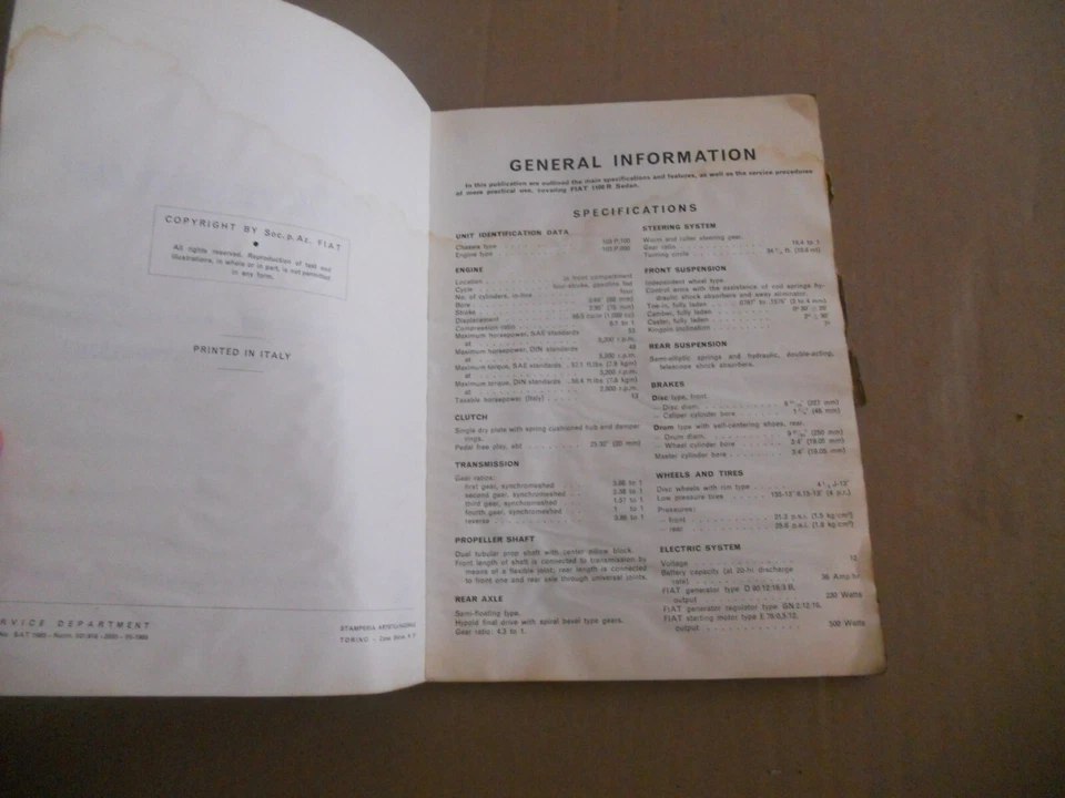 Original Fiat 1966 1967 1100R Shop Service Repair Manual - Изображение 3 из 4