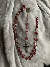 St. Therese of Lisieux Rosary, Red Lucite Catholic Easter Christian Prayer New