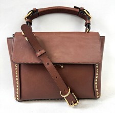 Marni Brown Leather Gold Stud Trunk Flap Bag Crossbody Messenger Bag Satchel