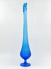 Fenton Sapphire Blue Swung Glass Thumbprint 19.5" Tall Mid Century Modern Vase