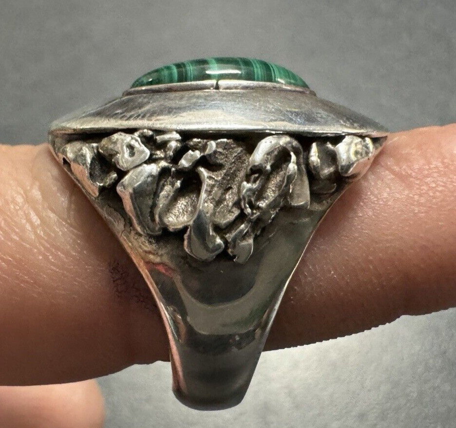 Sterling Silver Malachite Ring Large Size 11 1/2 … - image 5