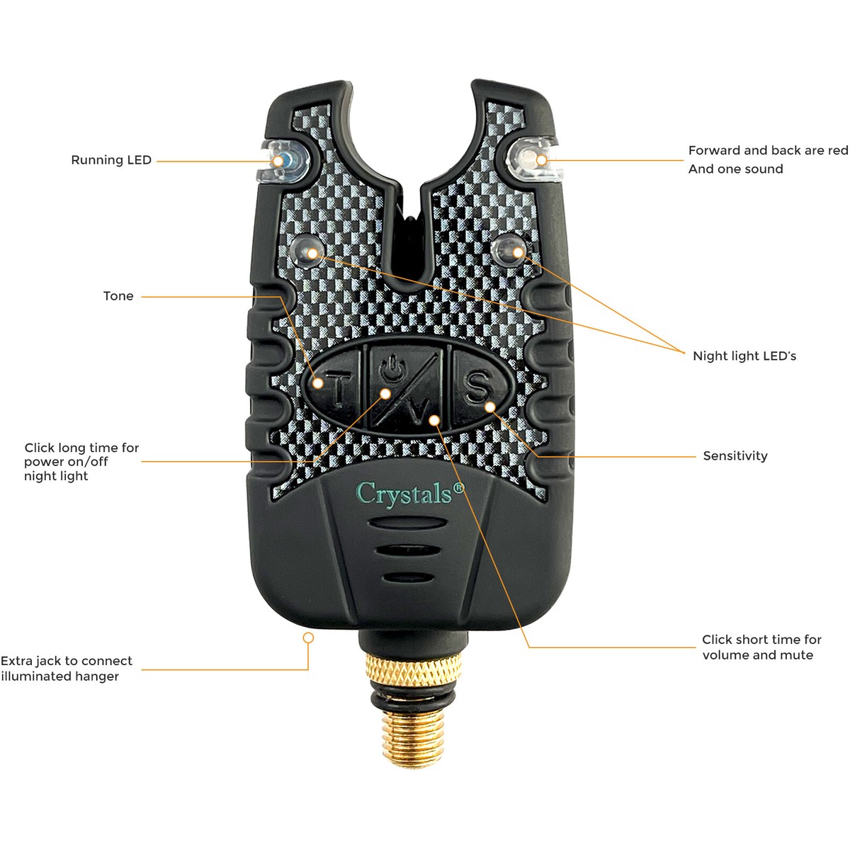 Sensore Di Movimento Con Sirena Allarme Morso Per Pesca Alla Carpa - Set Con Sensore LED Blu, Regolazione Volume/tono, Custodia, Marca Crystals The Hunting Party - Foto 8