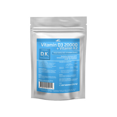 Vitamin D3 K2 20.000 I.E  D3 20000 Hochdosiert + K2 MK7 200mcg Depot no Kapseln