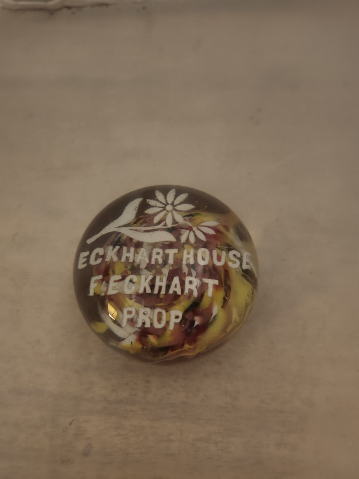 Antique Art Glass Advertising Paperweight Eckhart House Viroqua