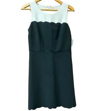 Ann Taylor Loft scalloped black cream color block sleeveless mini dress size 2