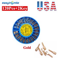 Dental Screw Post Titanium Kit Gold Plated Conical Root Canal Pins 120PCS+ 2 Key
