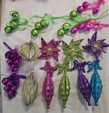 Christmas Ornament 16 Piece Assorted Lot Colorful Retro Long Lightweight, Bells