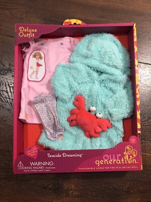 Our Generation Seaside Dreaming 18  Doll Outfit! Crab Plush, Robe! New!
