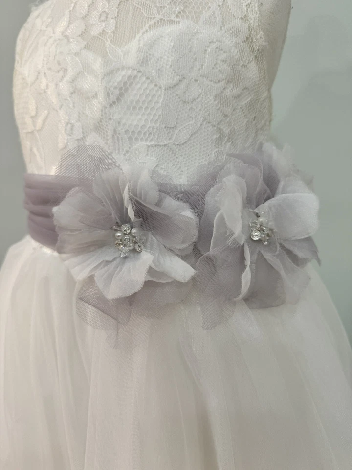 花朵女孩连衣裙,尘土飞扬薰衣草腰带,尺寸 3 — 第 2/4 张图片