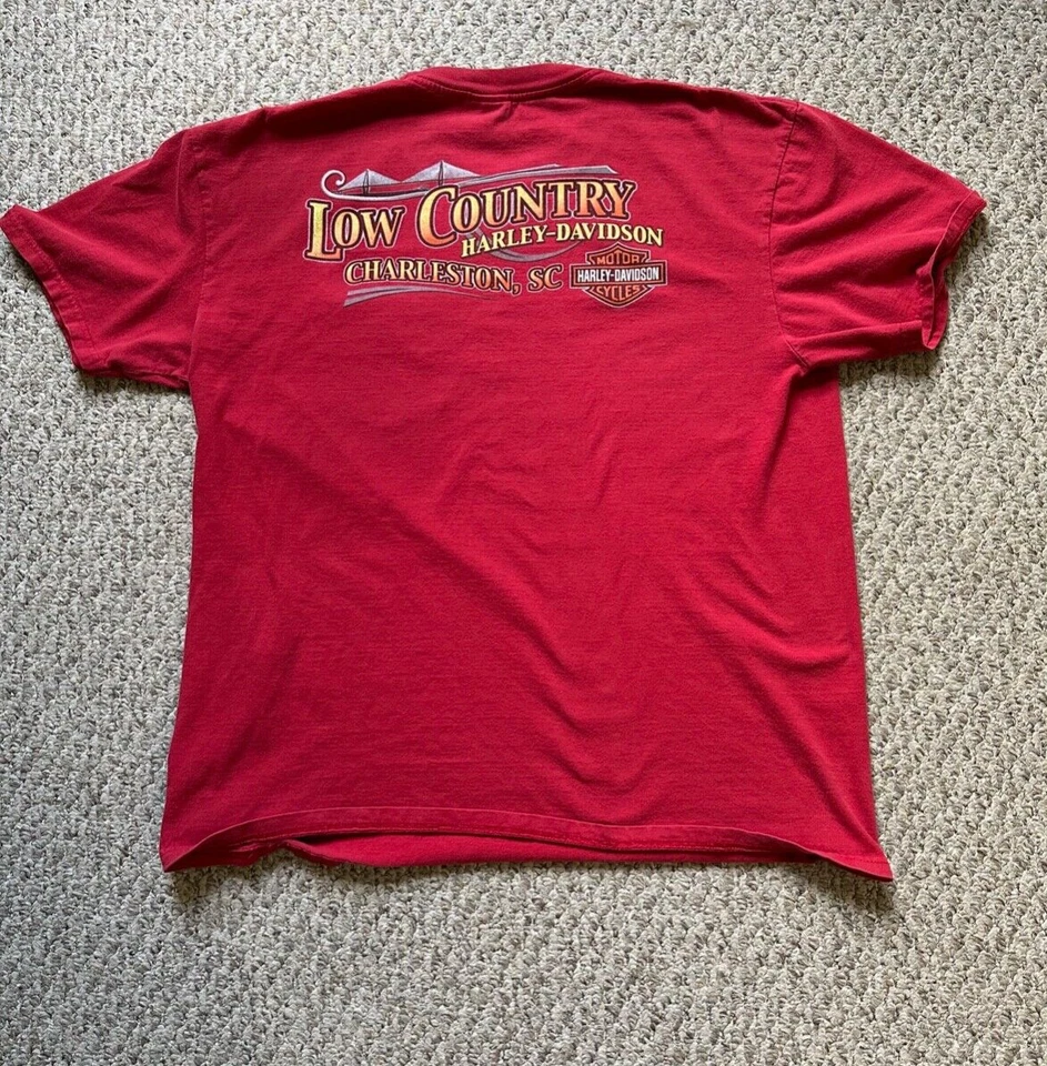 Harley-Davidson 图形红色 T 恤;男式 XL,全彩,二手,低乡村 — 第 4/4 张图片