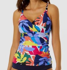 Anne Cole Women's Blue Printed Underwire Tankini Top Swimwear Size 32C/34B
