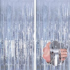 Silver Fringe Backdrop Birthday Decorations 2Pack Silver Tinsel Backdrop Curt...