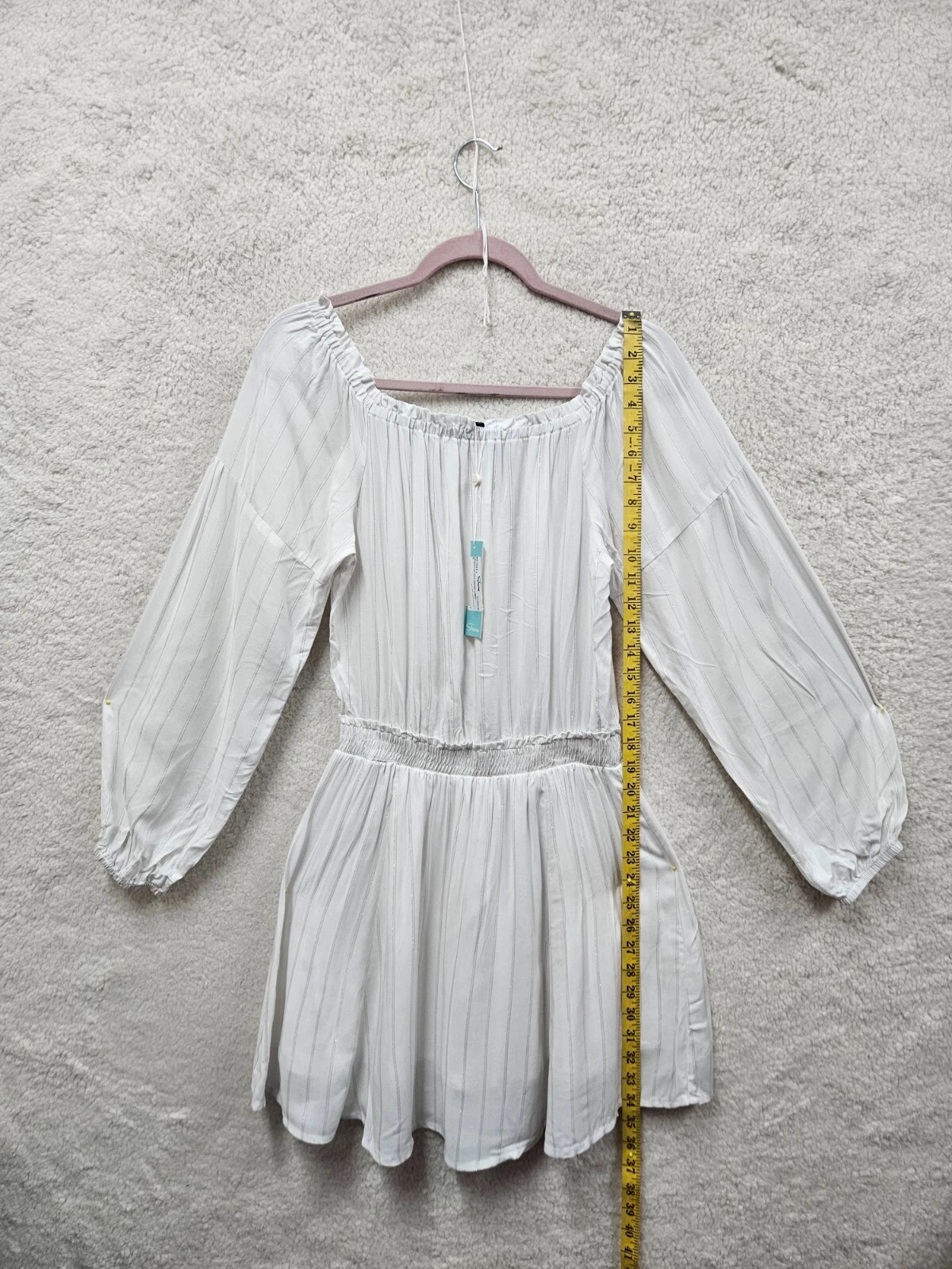 PALM ANGELS Abito donna Shore medio bianco righe rayon manica lunga spalle scoperte linea A mini