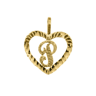 Genuine 14k Yellow Gold Diamond-cut Initial Letter P Heart