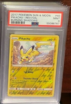 2017 Pokemon Burning Shadows Pikachu Reverse Holo #40 PSA 9 Mint