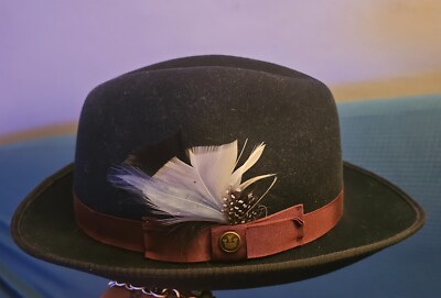 GOORIN BROS.BLACK WOOL FEDORA HAT MEDIUM Authentic GOORIN BROS. Men 100% Wool Fedora Hat Feather Band  main image 4