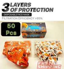 （50 PCS） Halloween Pattern Disposable Face Mask Assorted 3-Ply Adult Mouth Cover