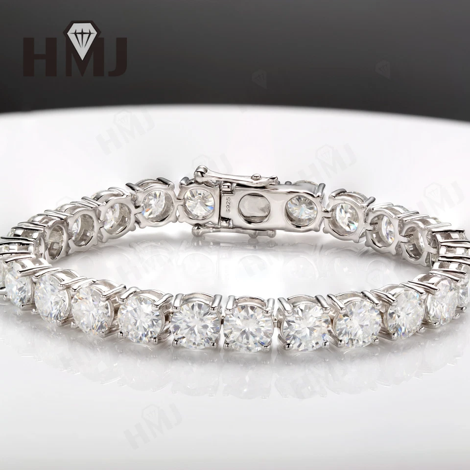 2.5mm ~ 3mm 8CT White Moissanite Tennis Bracelet Round Cut 18k White Gold Plated - Image 2 of 4