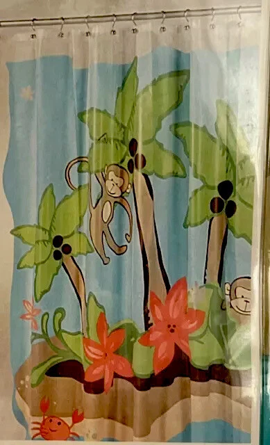 NEW Monkey Shower Curtains Palm Coconut trees 72 x 72