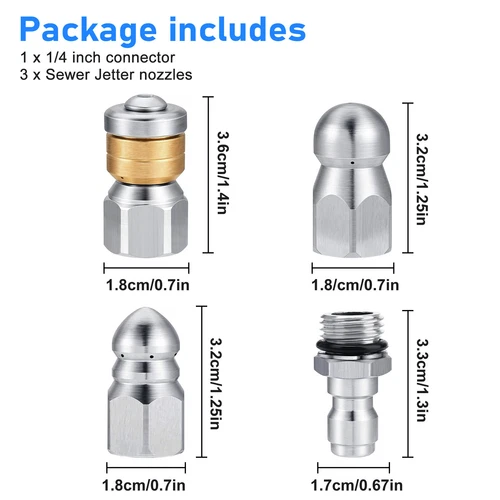 Stainless Steel Sewer Jetter Nozzle Pressure Washer Drain Cleaning Nozzles Tips - Picture 8 of 8