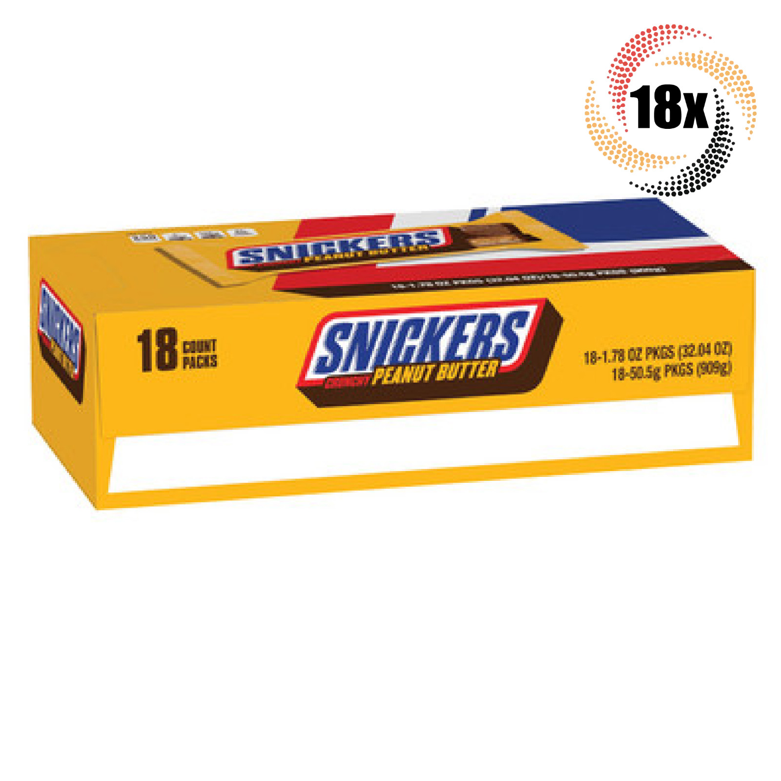 Full Box 18x Packs Snickers Peanut Butter Milk Chocolate Candy Bars | 1.78oz