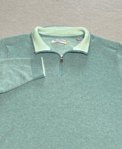 Tommy Bahama Mens XL Quarter Zip Pullover Island Zone Sweater Seafoam Green