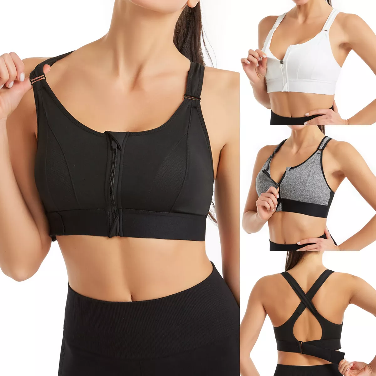 Women Full Support Front Closure Padded Sports Bra Adjustable