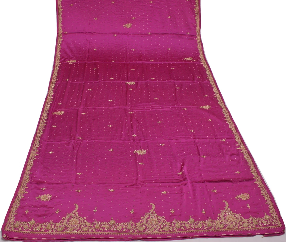 Lenços Sushila Vintage Magenta Pesado Dupatta Seda Pura Frisado à Mão Estola Longa - Imagem 2 de 4