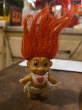 Russ Troll Baby With Heart Bib And Diaper 2  Red Hair Cute Vintage Troll Doll