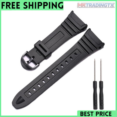 Resin Replacement Watch Band Compatible with Casio W-96H Mens Black Resin Strap
