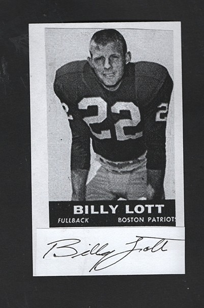1961/63 BILLY LOTT  BOSTON PATRIOTS  AUTOGRAPHED CUT  ON 3X5 W/PHOTO d.1995