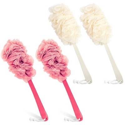 4-Pack Back Scrubber for Shower with Long Handle Loofah Sponge on a Stick