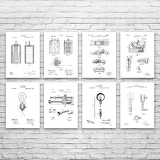 Thomas Edison Patent Wall Art Set of 8 Poster, Canvas or Framed Edison Wall Art