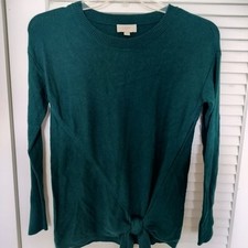 LOFT Outlet Emerald Green Sweater with Tie At Bottom. XS