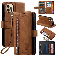 Zip Wallet Case For iPhone 17 17E 16 Pro Max 15 14 13 12 XR 8 Leather Flip Cover