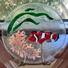 Vintage Retired Peggy Karr Fused Glass Tropical Fish Black Red Coral Reef Plate