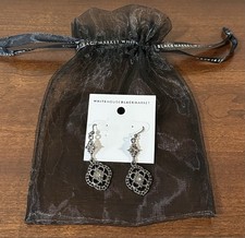  NEW WITH TAGS White House Black Market Silver Tone Black Rhinestone Earrings