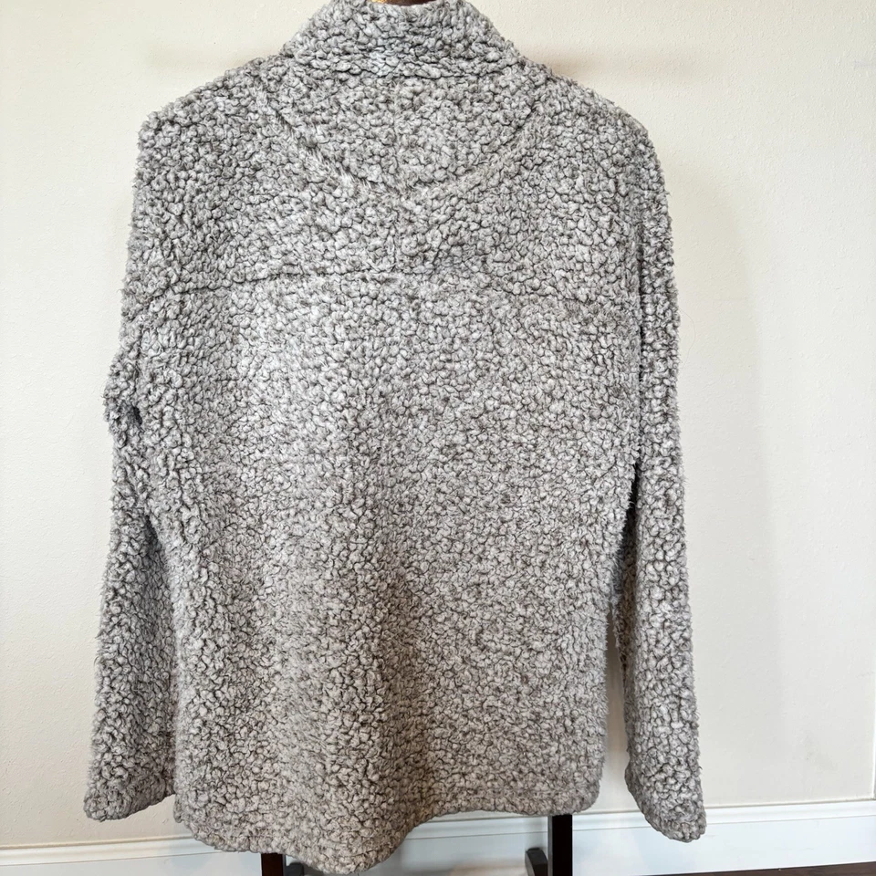 Pullover True Grit Para Hombre S Gris Topo Sherpa Vellón 1/4 Cremallera Suave Cálido Exterior Foto 3 de 4