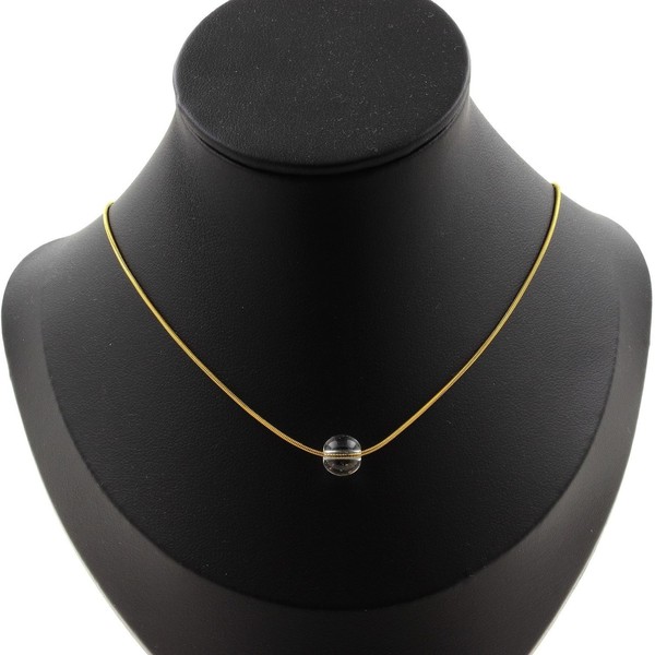 Halskette 1 Perle Quarz 8 Mm Kette Stahl Golden Edelstahl-image