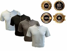 Men's Short Sleeve T-Shirt Henley Regular Fit Causal Cotton Lightweight Active