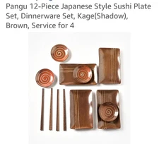 Pangu 12-Piece Japanese Style Sushi Plate Set, Dinnerware Set, Kage(Shadow)