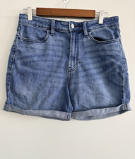 Old Navy High Rise Wow Jean Shorts Womens Size 8 Denim Rolled Cuff Blue Stretch