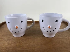Pair Royal Norfolk Snowman Face Large Mugs New 16 Ounces Ceramic 3D Nose Holiday