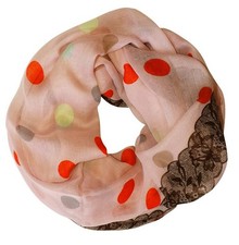 Polka Dot and Floral Graphic Print Infinity Loop Scarf Pink