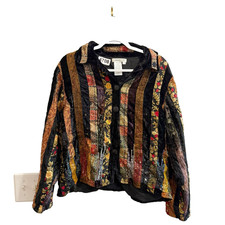Coldwater Creek Womens Black Jacket PXL Velvet Sequined Ribbon Patchwork Boho