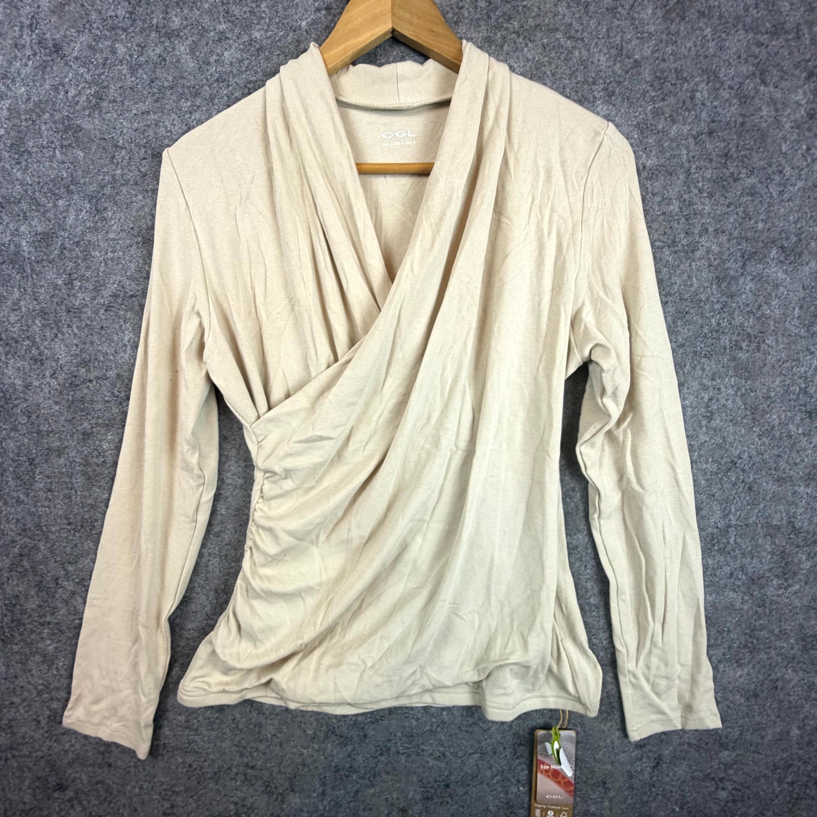OGL Move Eco Mousse LiteWarm Surplice Top Women Large Beige Slim Fit ...