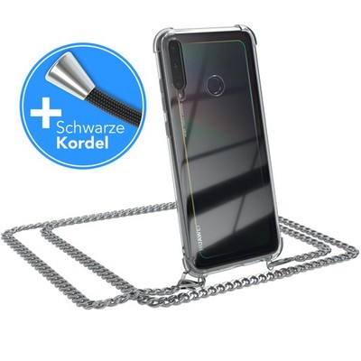 Für Huawei P40 Lite E Handyhülle zum Umhängen Kordel Case Tasche Kette Silber