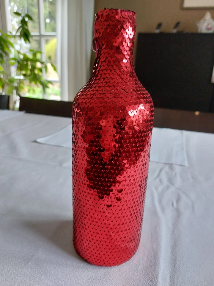 1 L Flaschenhülle Dekoration  Wodkaflasche Rote Pailetten NWT